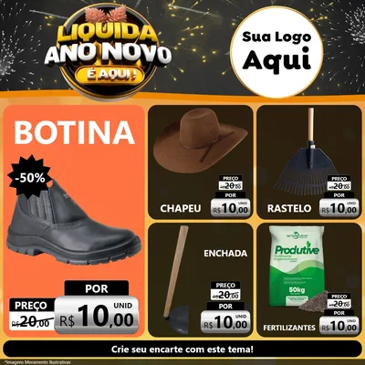 Modelo de Rede Social para Feed Facebook com o tema Liquida Ano Novo É Aqui! para Agropecuária