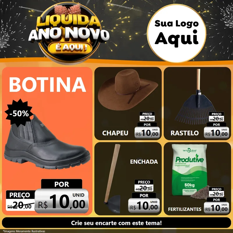Modelo de Rede Social para Feed Facebook com o tema Liquida Ano Novo É Aqui! para Agropecuária
