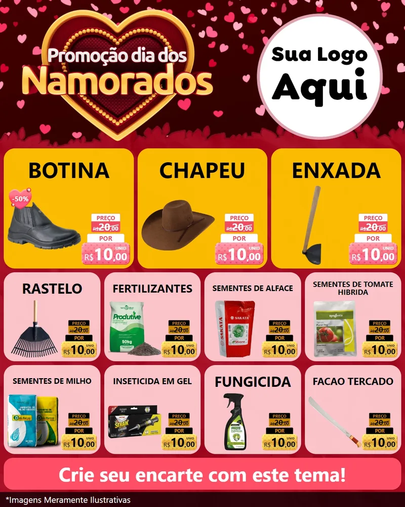 Modelo de Rede Social para Feed Instagram com o tema Promoção Dia Dos Namorados para Agropecuária