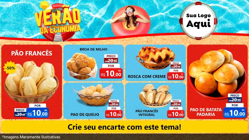 Modelo de TV para TV Horizontal com o tema Verão da Economia para Padaria
