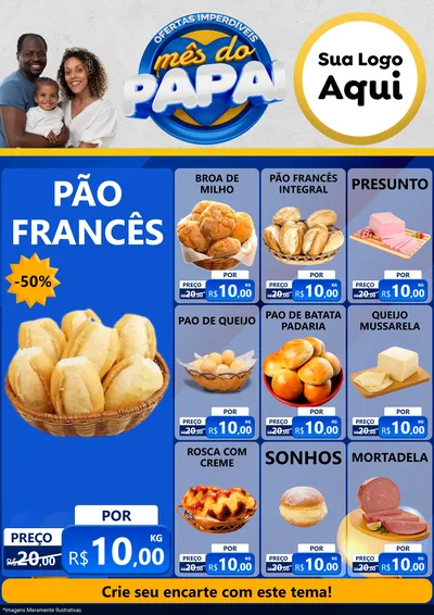 Modelo de Encarte para Encarte A4 Vertical com o tema Ofertas Imperdíveis Mês Do Papai para Padaria