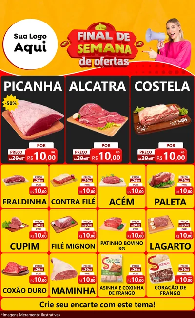Modelo de Encarte para Encarte Grande com o tema Final de Semana de Ofertas para Açougue