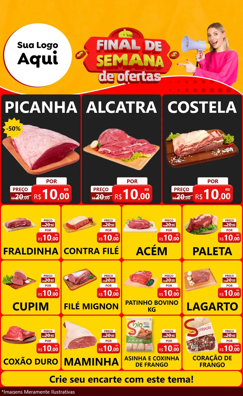 Modelo de Encarte para Encarte Grande com o tema Final de Semana de Ofertas para Açougue