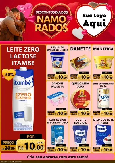 Modelo de Encarte para Encarte A4 Vertical com o tema Descontos Dia dos Namorados para Frios e Laticínios