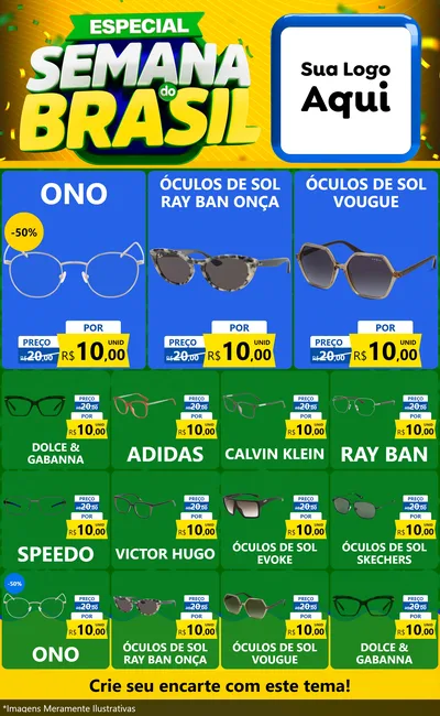 Modelo de Encarte para Encarte Grande com o tema Especial Semana do Brasil para Óticas