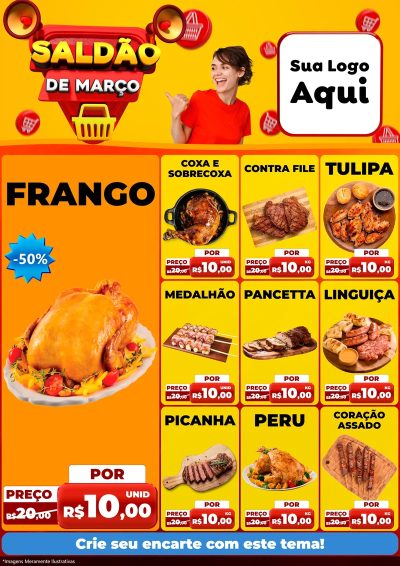 Modelo de Encarte para Encarte A4 Vertical com o tema Saldão de Março para Assados