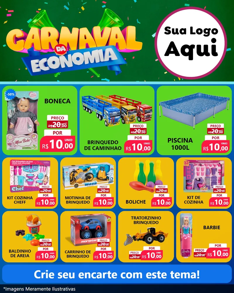 Modelo de Rede Social para Feed Instagram com o tema Carnaval da Economia para Brinquedos