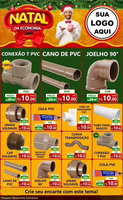 Modelo de Encarte para Encarte Grande com o tema Natal da Economia para Tubos e conexões