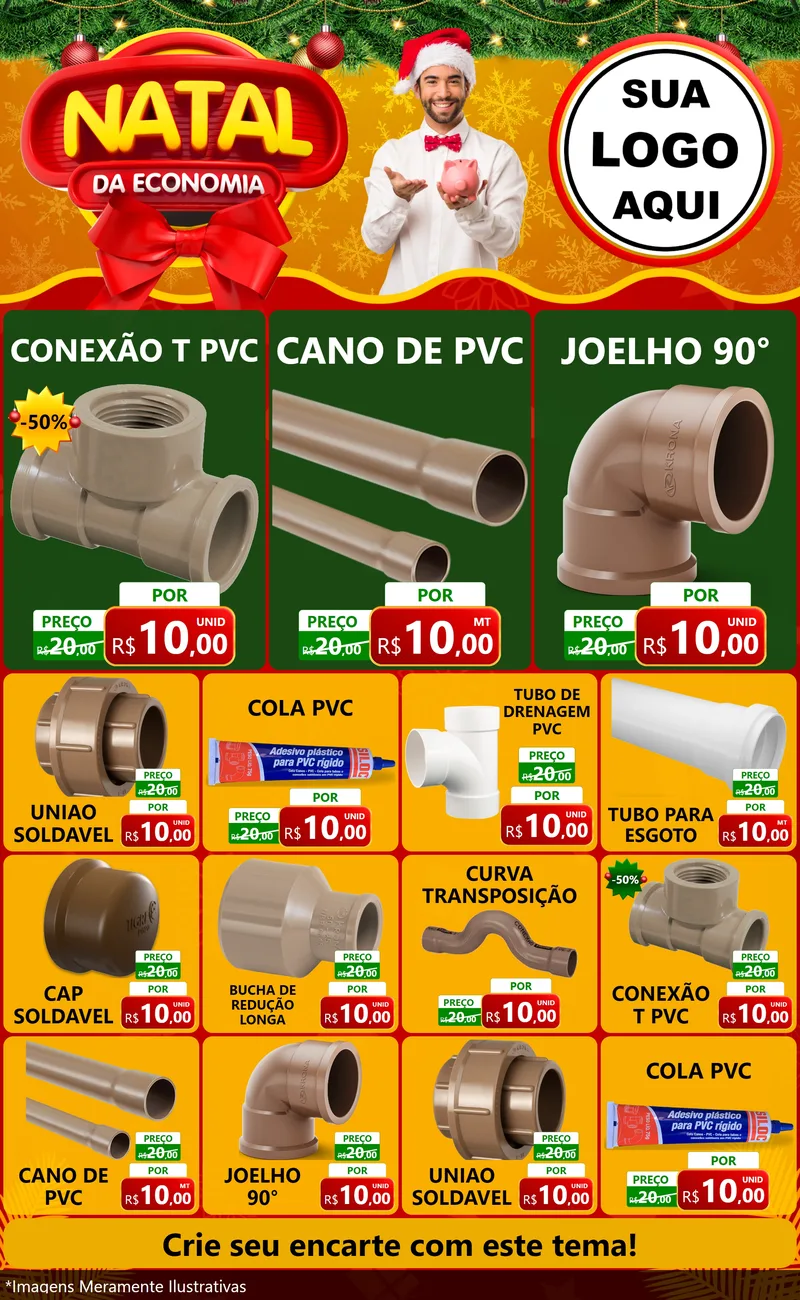 Modelo de Encarte para Encarte Grande com o tema Natal da Economia para Tubos e conexões