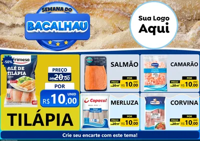 Modelo de Encarte para Encarte A4 Horizontal com o tema Semana do Bacalhau para Peixaria