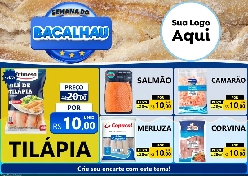 Modelo de Encarte para Encarte A4 Horizontal com o tema Semana do Bacalhau para Peixaria