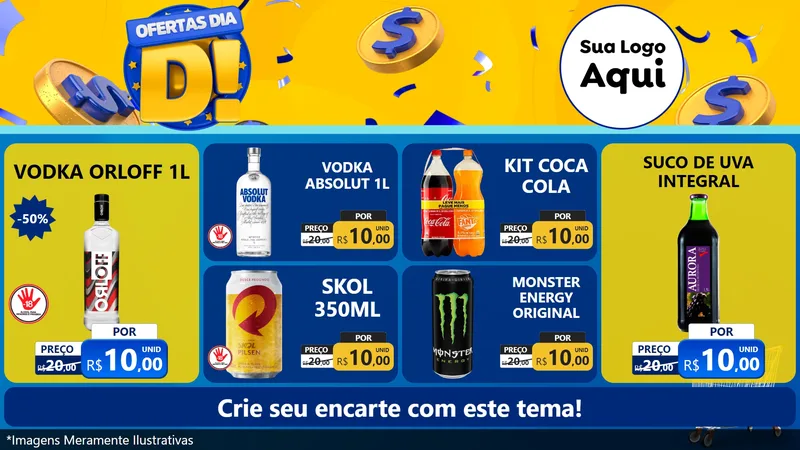 Modelo de TV para TV Horizontal com o tema Ofertas Dia D para Distribuidora de bebidas