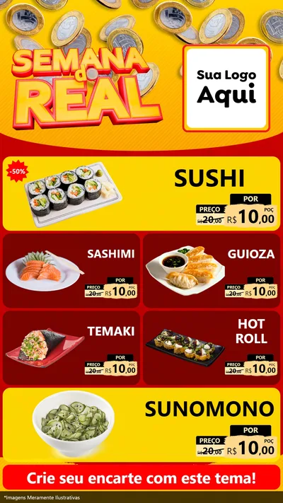 Modelo de TV para TV Vertical com o tema Semana do Real para Comida japonesa
