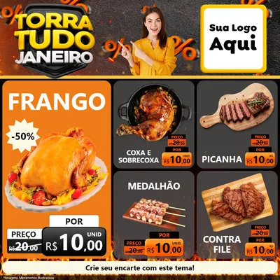 Modelo de Rede Social para Feed Facebook com o tema Torra Tudo Janeiro para Assados