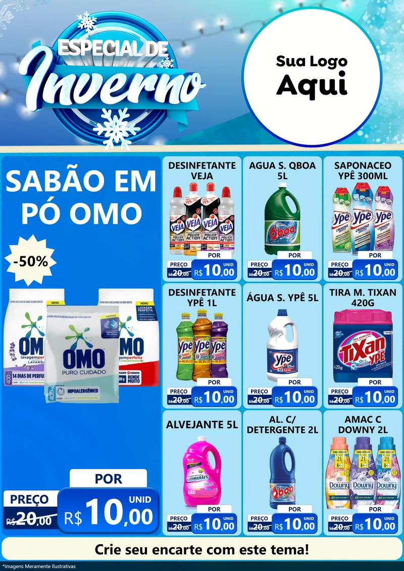 Modelo de Encarte para Encarte A4 Vertical com o tema Especial de Inverno para Produtos de Limpeza