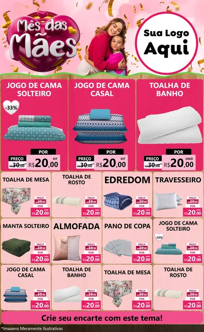 Modelo de Encarte para Encarte Grande com o tema Mês das Mães para Cama, Mesa e Banho