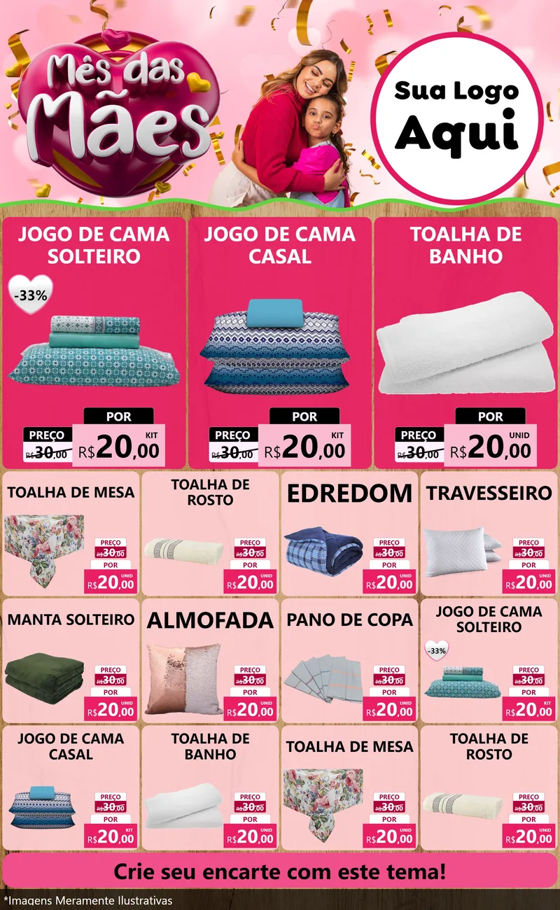 Modelo de Encarte para Encarte Grande com o tema Mês das Mães para Cama, Mesa e Banho