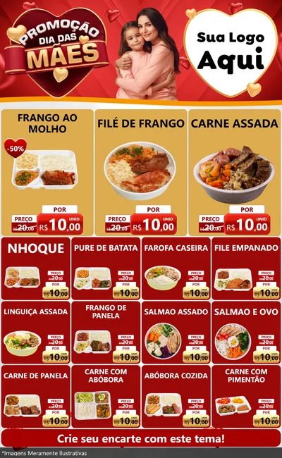 Modelo de Encarte para Encarte Grande com o tema Promoção Dia das Mães para Restaurante