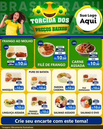 Modelo de Rede Social para Feed Instagram com o tema Torcida dos Preços Baixos - Copa para Restaurante