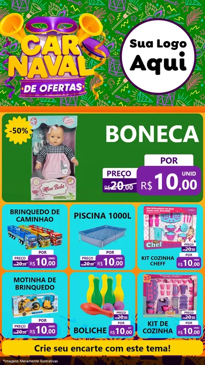 Modelo de Rede Social para Stories com o tema Carnaval de Ofertas para Brinquedos