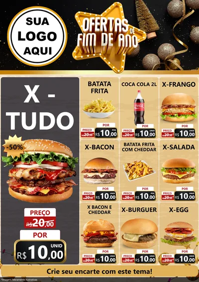 Modelo de Encarte para Encarte A4 Vertical com o tema Ofertas de Fim de Ano para Hamburgueria