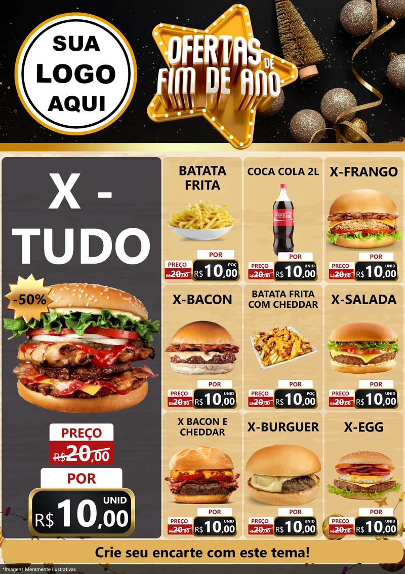 Modelo de Encarte para Encarte A4 Vertical com o tema Ofertas de Fim de Ano para Hamburgueria