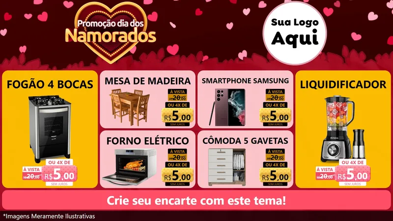 Modelo de TV para TV Horizontal com o tema Promoção Dia Dos Namorados para Móveis e Eletro