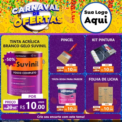 Modelo de Rede Social para Feed Facebook com o tema Carnaval de Ofertas para Tintas e Ferramentas