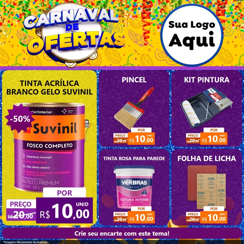 Modelo de Rede Social para Feed Facebook com o tema Carnaval de Ofertas para Tintas e Ferramentas