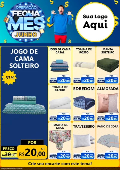 Modelo de Encarte para Encarte A4 Vertical com o tema Operação Fecha Mês, Junho para Cama, Mesa e Banho