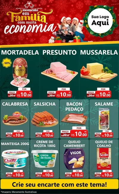 Modelo de Encarte para Encarte Grande com o tema Momento em Família (Natal) para Frios e Laticínios