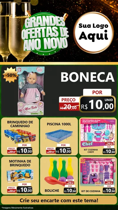 Modelo de Rede Social para Stories com o tema Grandes Ofertas de Ano Novo para Brinquedos