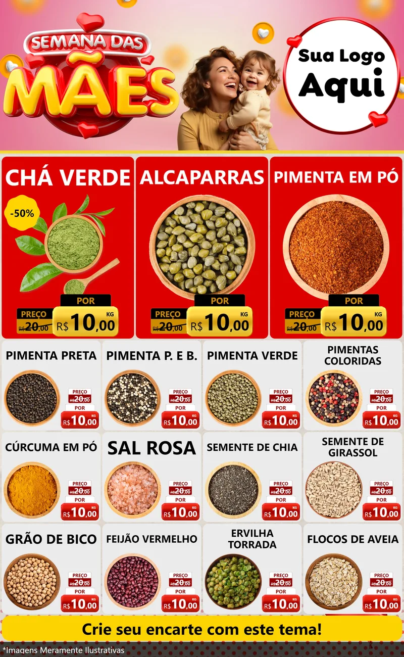 Modelo de Encarte para Encarte Grande com o tema Semana das Mães para Produtos Naturais