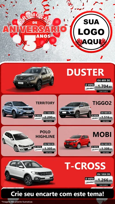 Modelo de TV para TV Vertical com o tema Promoção de Aniversário - 3 Anos para Concessionaria de Carros
