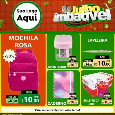 Modelo de Rede Social para Feed Facebook com o tema Julho Imbatível para Papelaria