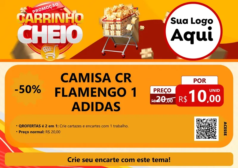 Modelo de Cartaz para Cartaz A4 Horizontal com o tema Promoção carrinho cheio para Roupas e acessórios