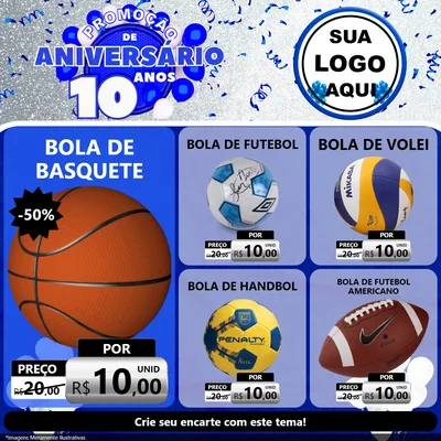 Modelo de Rede Social para Feed Facebook com o tema Promoção de Aniversário - 10 Anos para Artigos Esportivos
