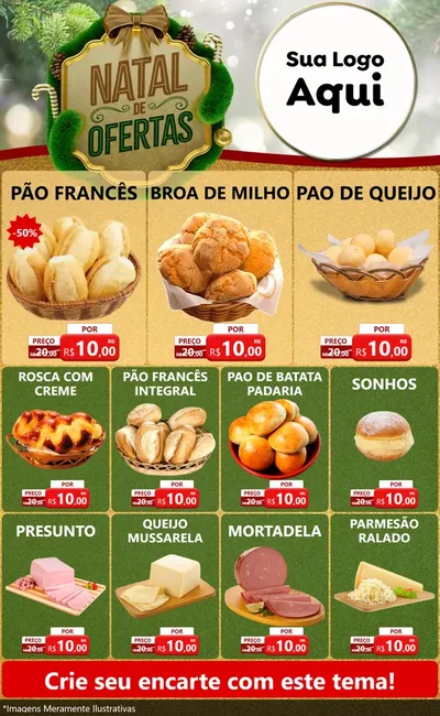 Modelo de Encarte para Encarte Grande com o tema Ofertas de Natal para Padaria