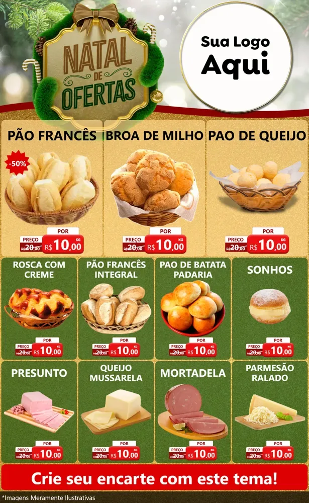 Modelo de Encarte para Encarte Grande com o tema Ofertas de Natal para Padaria