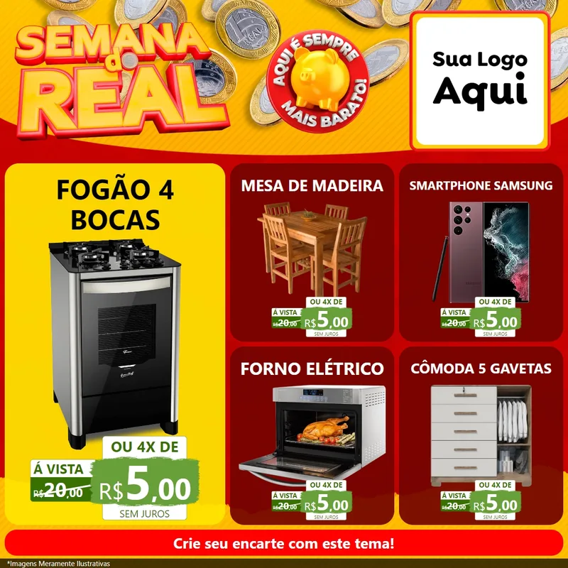 Modelo de Rede Social para Feed Facebook com o tema Semana do Real para Móveis e Eletro