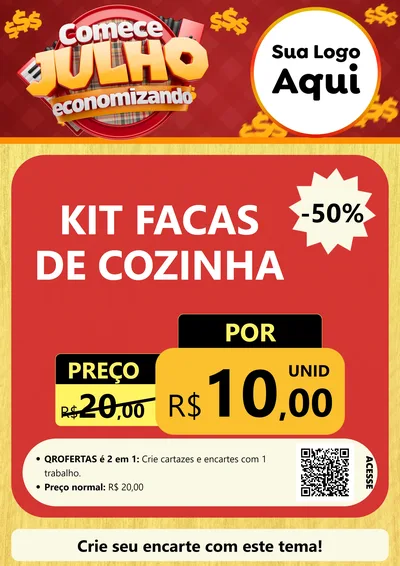 Modelo de Cartaz para Cartaz A4 Vertical com o tema Comece Julho Economizando para Utilidades Domésticas