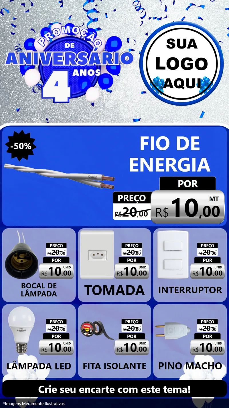 Modelo de Rede Social para Stories com o tema Promoção de Aniversário - 4 Anos para Materiais Elétricos