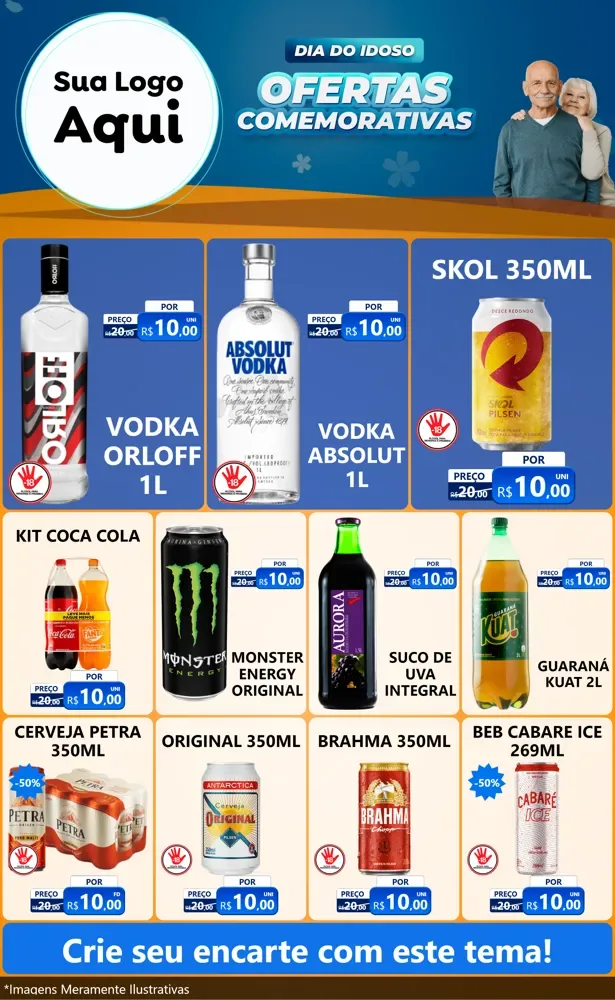 Modelo de Encarte para Encarte Grande com o tema Dia do Idoso para Distribuidora de bebidas