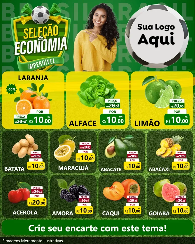 Modelo de Rede Social para Feed Instagram com o tema Seleção de Economia - Copa para Hortifrúti