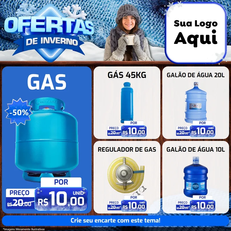 Modelo de Rede Social para Feed Facebook com o tema Ofertas de Inverno para Água e gás
