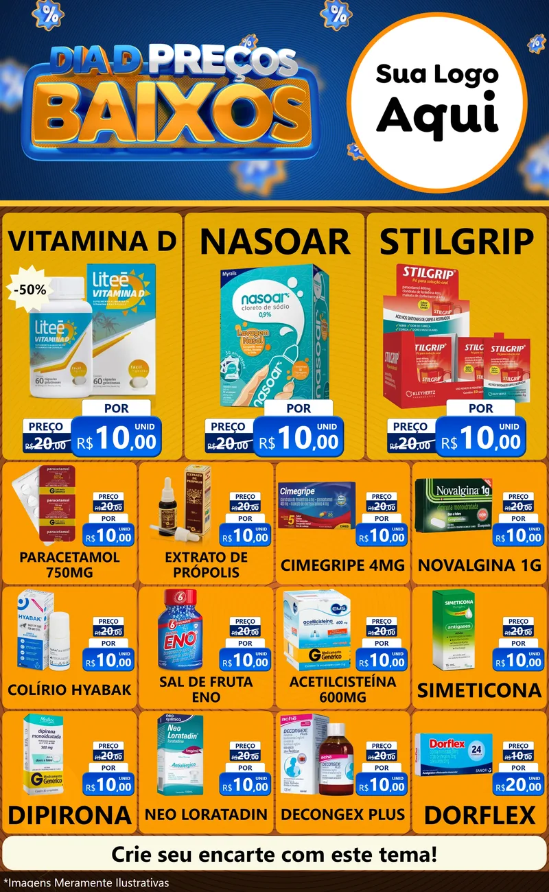 Modelo de Encarte para Encarte Grande com o tema Dia D Preço Baixo para Farmácia