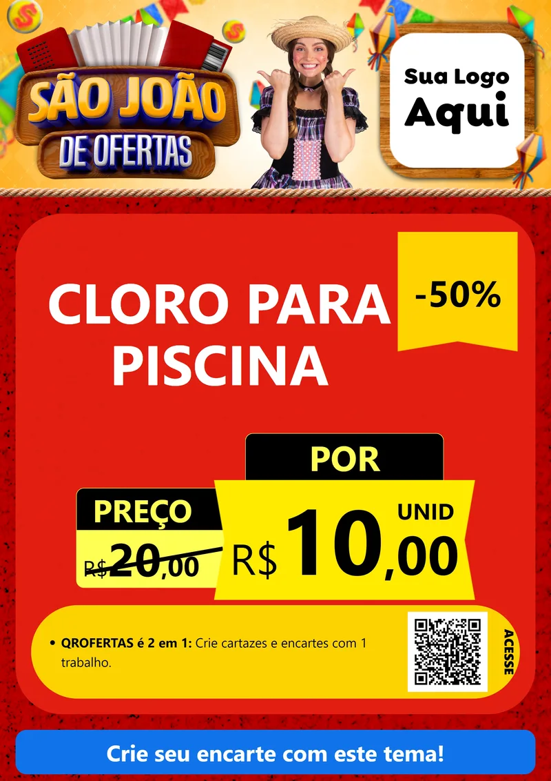 Modelo de Cartaz para Cartaz A4 Vertical com o tema São João de Ofertas para Produtos para Piscina