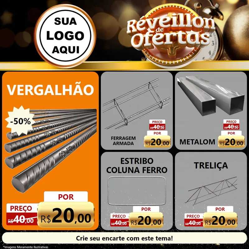 Modelo de Rede Social para Feed Facebook com o tema Réveillon de Ofertas para Ferragens