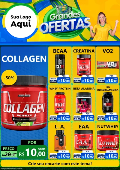 Modelo de Encarte para Encarte A4 Vertical com o tema Grandes Ofertas para Suplementos alimentares
