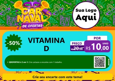 Modelo de Cartaz para Cartaz A4 Horizontal com o tema Carnaval de Ofertas para Farmácia